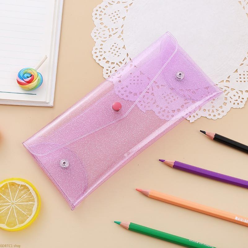 2PCS Minimalist Laser Fully Transparent Pencil Case - Portable Foldable Snap Lock Closure Stationery & Bill Storage Pouch, Travel Organizer Bag