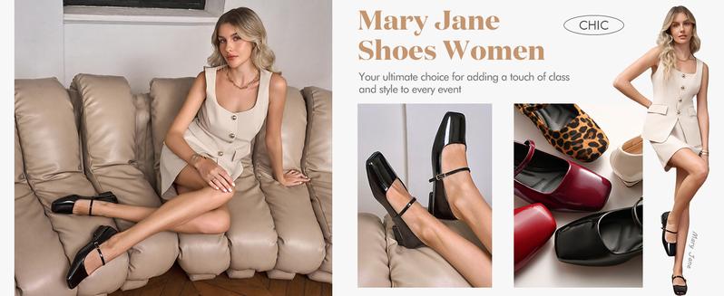 Coutgo Women's Mary Jane Flats Closed Square Toe Ballet Flat Dressy Comfortable Slip on Shoes Coutgo Women's Mary Jane Flats Closed Square Toe Ballet Flat Dressy Comfortable Slip on Shoes