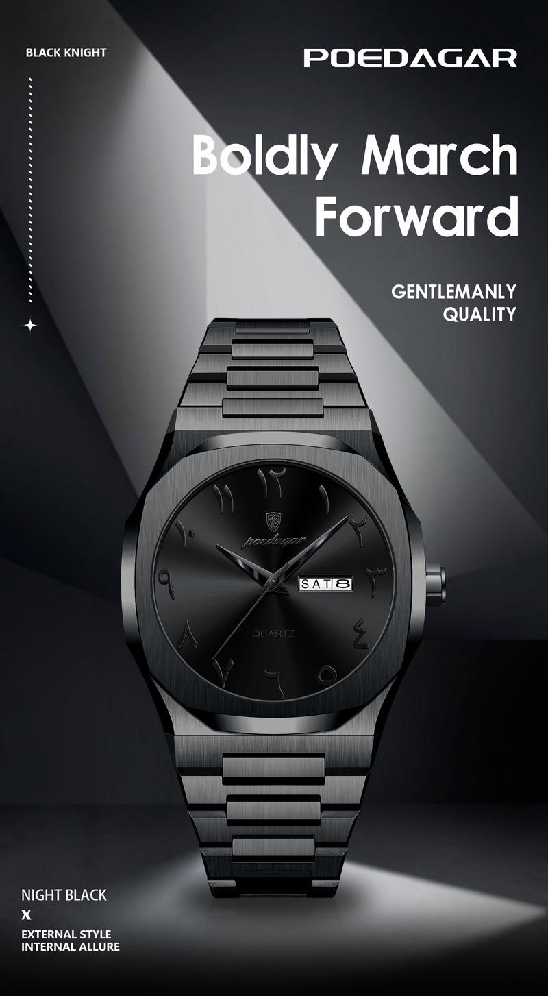 Poedagar men's military watch, waterproof luxury watch, weekly calendar men's watch, quartz stainless steel men's fashion watch, Modern Trendy Watch