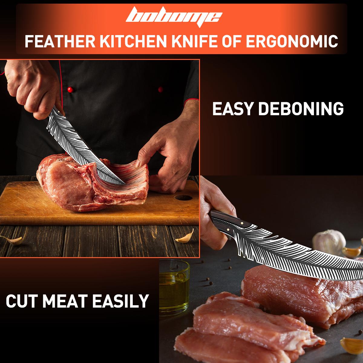 Japan Knife Feather Knife Hand Forged Viking Knife High Carbon Steel 8.3 Inches Blade Length - Wooden