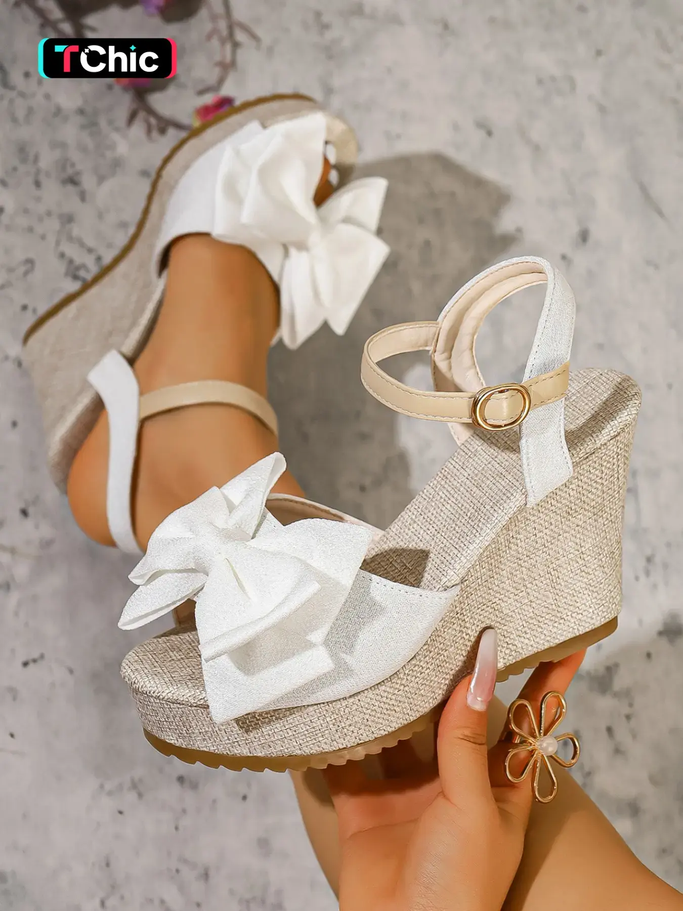 New Fashion Bow Elegant Heeled Sandals for Women, Comfortable Thick Sole Wedge Shoes, Party Holiday Shoes, Stylish Evening Footwear, Fabric Heels, Perfect for Beach, Parties, Weddings, Evening Events