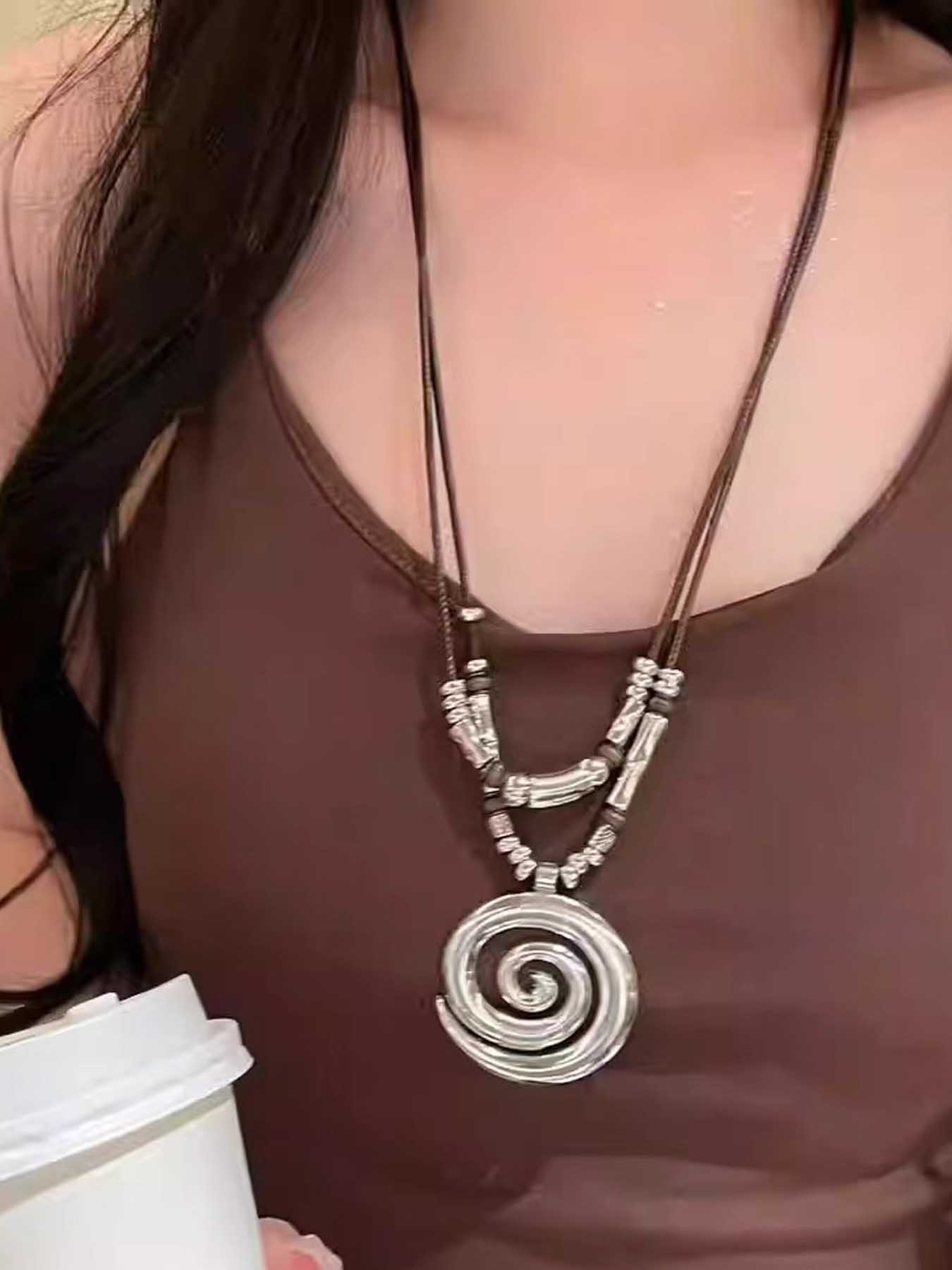 Bohemian Style Ethnic Pattern Dress, Women's Fashion Long Sleeve Maxi Dress, Casual Loose Fit Summer Dress, Boho Chic Clothing, Necklace