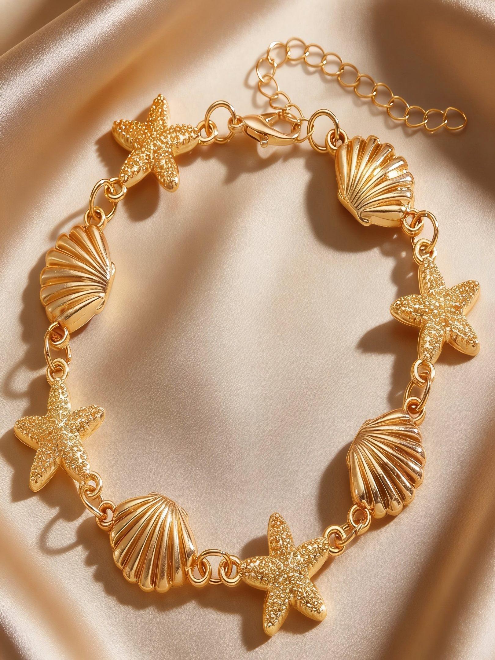 Starfish Conch Jewelry Set, Fashionable Women's Bohemian Party Accessories, Adjustable Vacation Decorations