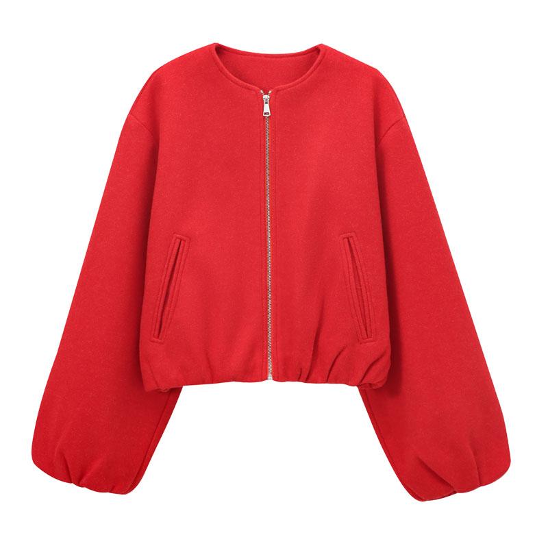 Women's New Oversized Bubble Sleeve Jacket, Zipper Bomber Jacket, Soft Casual Streetwear, Fashion Pilot Jacket, Spring & Fall Outerwear