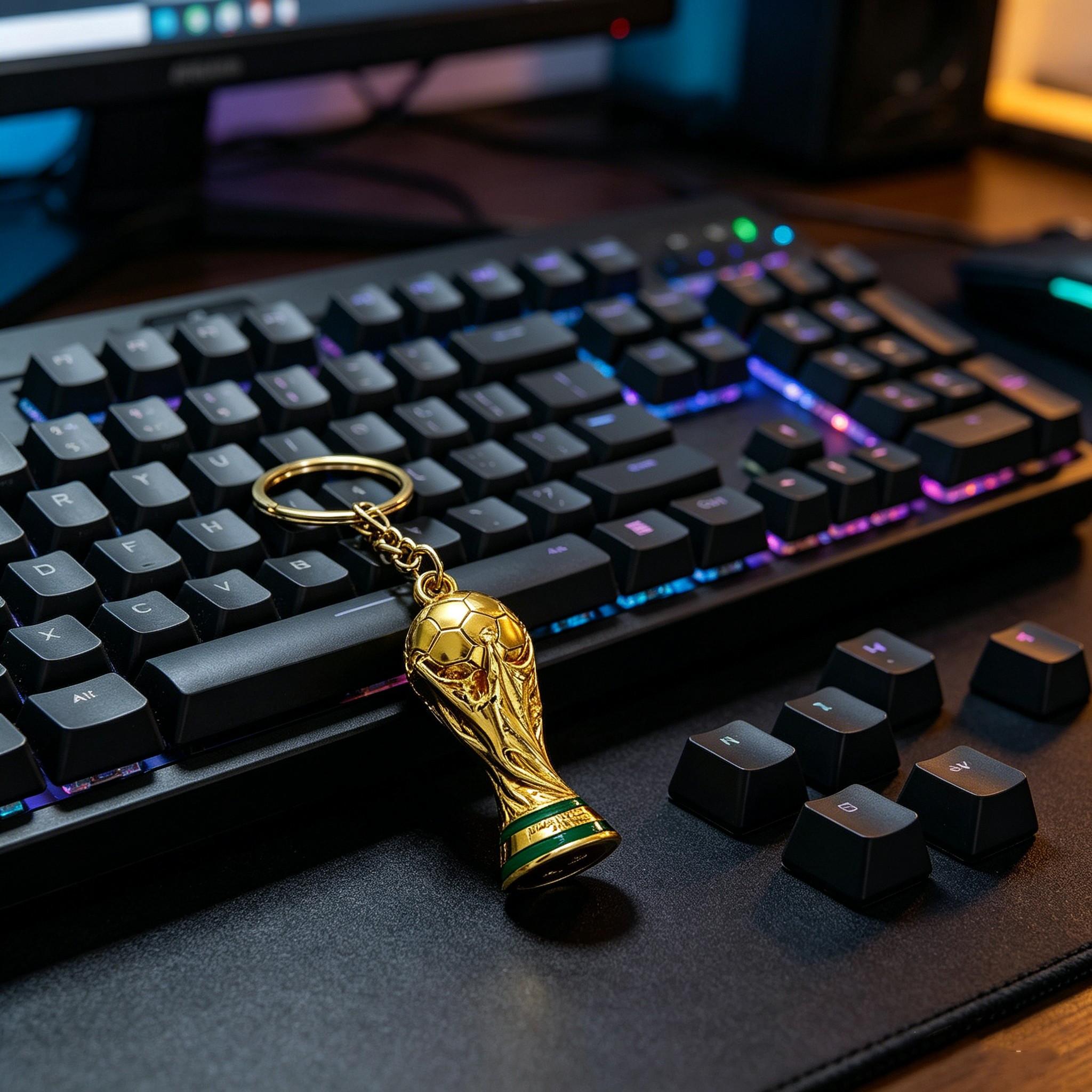 1pc 2026 World Cup Trophy Keychain, 3D Mini Replica Key Ring, Football Fan Souvenir Gift, Car Key Accessory, Backpack Charm for Soccer Lovers . Gold Plated Football Trophy Charm, Soccer Fan Gift, Car Key