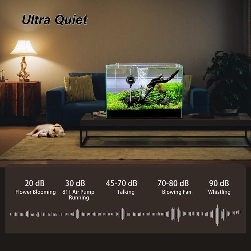 hygger Quiet Mini Air Pump for Aquarium 1.5 Watt Oxygen Fish Air Pump for 1-15 Gallon Fish Tank with Air Stone Air Tubing Clip