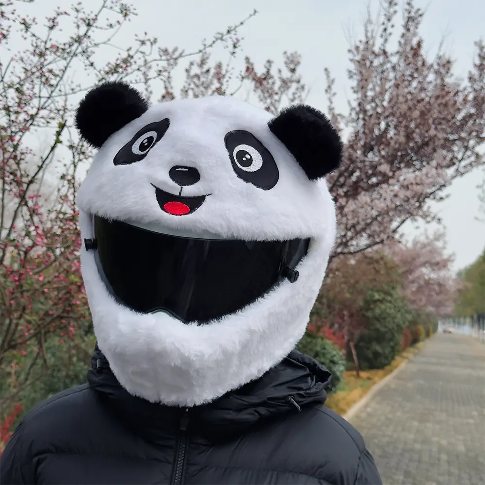 Cute Panda Motorcycle Helmet Cover, Soft Comfortable Easy to Wear, Prevents Helmet Wear, Ideal for Riding, Festive Parties