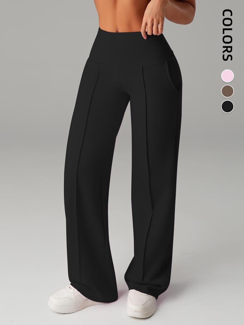 Women's Plain Loose Straight Leg Pants, Wide Leg High Waist Sportswear with Pockets, Comfortable Casual Daily Wear Women's Plain Loose Straight Leg Pants, Wide Leg High Waist Sportswear with Pockets, Comfortable Casual Daily Wear