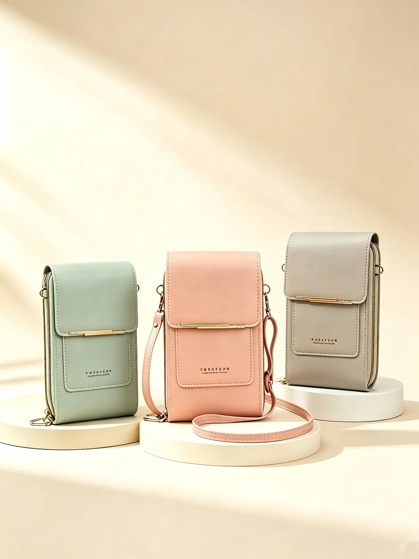 Women Mini PU Leather Crossbody Phone Bag, Multi-Zipper Pocket, Small Shoulder Purse, Fashion Card Wallet, Mobile Phone Pouch for Daily Travel