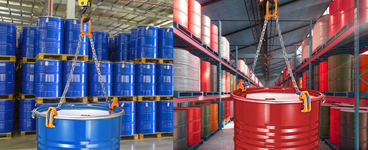 Chain Drum Lifter 2000lbs/1T Oil Barrel Clamp Material Transport Tool with G80 Lifting Chain Drum Lifter Chain for 55 Gallon Drums equipment mechanic