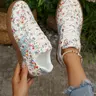 Women's Ditsy Floral Print Low Top Shoes, Glitter Stripe Comfortable Sports Shoes, Versatile Trendy Shoes for Daily Streetwear, Casual Sneakers Shoes, Walking Shoes Footwear