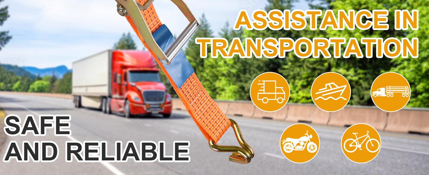 4-Pack 2 in x 27FT Double J-Hook Ratchet Straps with 11,000 lbs Break Strength, Heavy-Duty Truck Tie-Down Straps (Orange/Yellow) Industrial Hardware