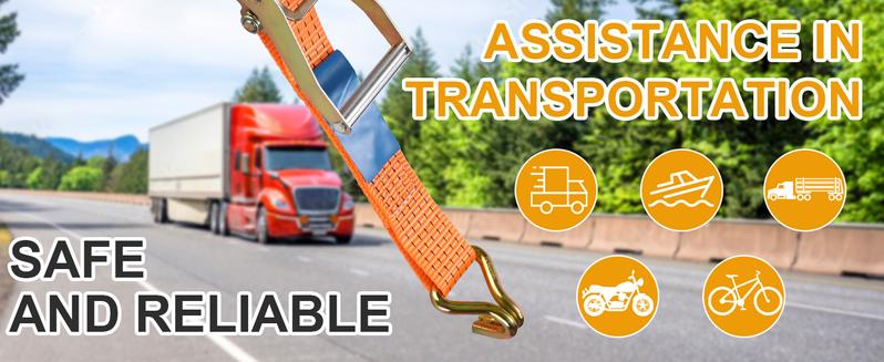 4-Pack 2 in x 27FT Double J-Hook Ratchet Straps with 11,000 lbs Break Strength, Heavy-Duty Truck Tie-Down Straps (Orange/Yellow) Industrial Hardware