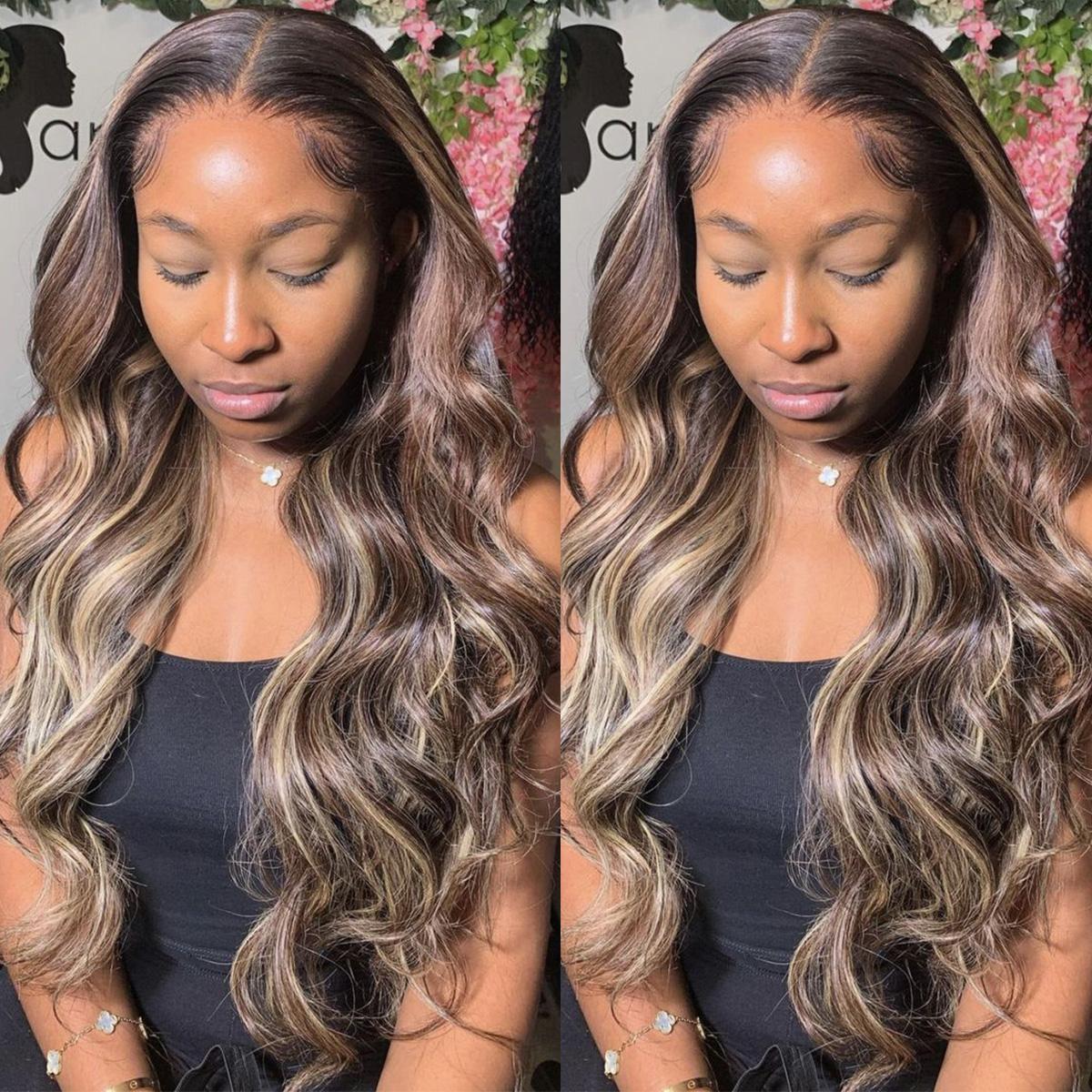 Pizazz hair 1B/27 Highlight Glueless HD Lace Front Wigs 8x5 Wear Go Glueless Transparent Lace Human Hair Wigs for Women