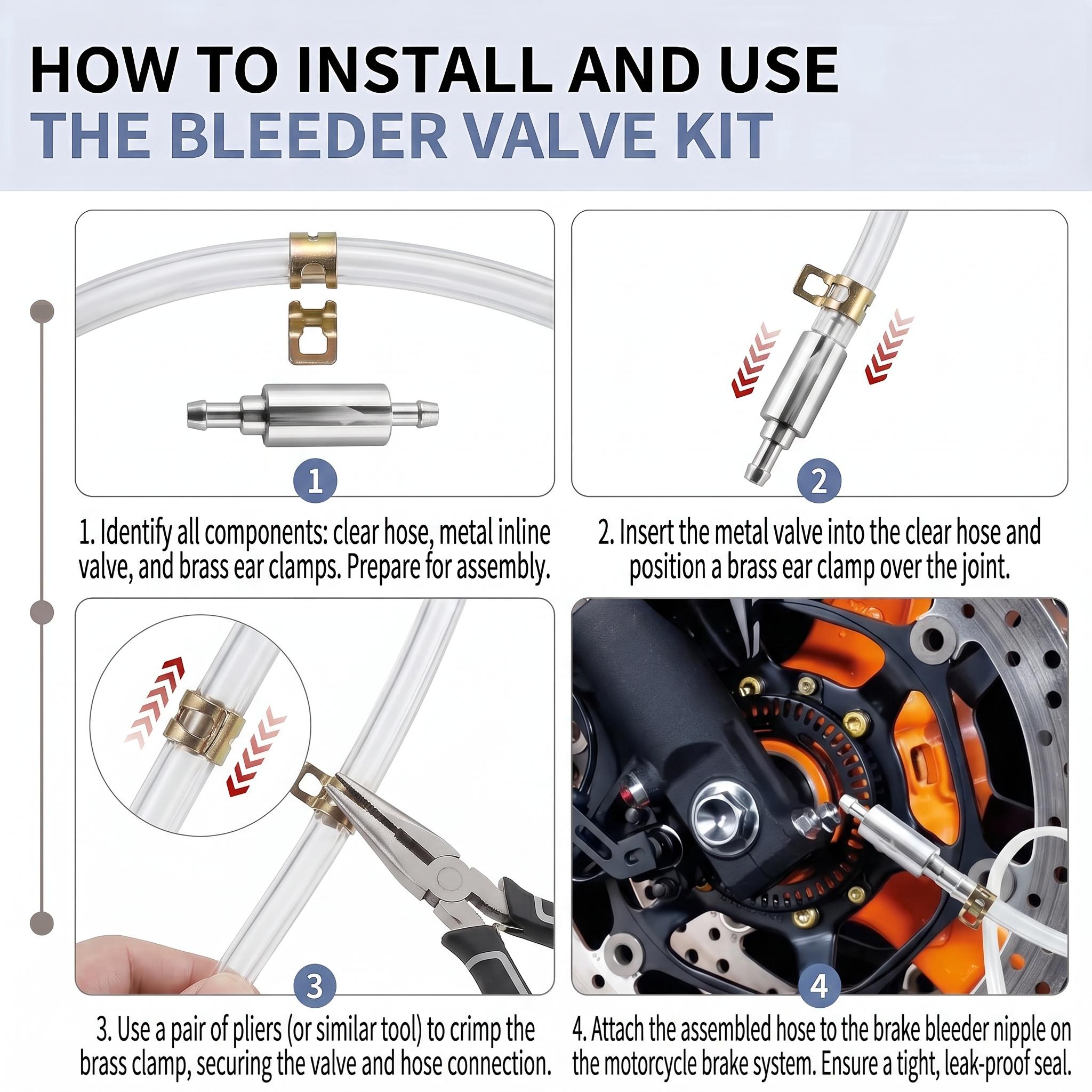 2026 new Brake Bleeder Kit, one-way check valve, Universal Brake Bleeder Tool Car Accessories for Car / Motorbike / Bike / motorcycle (1 Set) , metal clip tube soft, Stainless hydraulic brake system-YY0