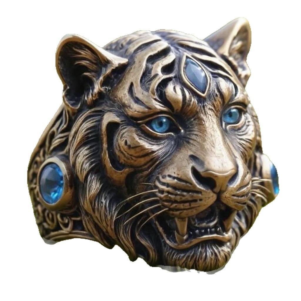 Vividly Carved Tiger Head Ring for Men, Bold Statement Animal Jewelry in Eco‑Friendly Alloy, Masculine Male Gift for Birthdays, Animal Theme Ring