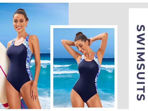 Tempt Me Women Athletic One Piece Swimsuits Sporty Racerback Bathing Suits Full Coverage Modest Swimwear