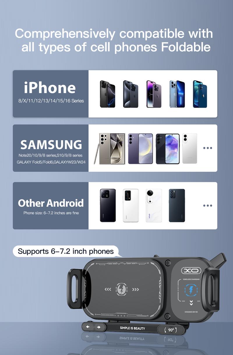 15W Wireless Fast-Charging Car Phone Mount for Foldable & Regular Smartphones, Super Stable Car Air Vent Phone Mount with Hook & Clip,One-Button 90° Rotation,One-Button Automatic Clamping,Compatible with iPhone, Samsung, Google and Other Smartphones 15W Wireless Fast-Charging Car Phone Mount for Foldable & Regular Smartphones, Super Stable Car Air Vent Phone Mount with Hook & Clip,One-Button 90° Rotation,One-Button Automatic Clamping,Compatible with iPhone, Samsung, Google and Other Smartphones