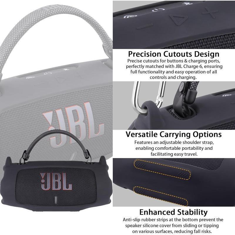 remium Silicone Case for JBL Charge 6, Full Protection Sleeve with Carrying Handle, Detachable Shoulder Strap and D-Ring, Lightweight & Durable for Daily Use and Outdoor Activities. bluetoothspeaker portablespeaker