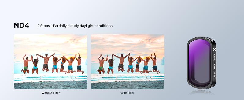 【K&F CONCEPT】Magnetic ND Filter Kit for DJI Osmo Pocket 3 Creator Combo -4-Pack (ND4+ND8+ND16+ND32), Optical Glass/HD/Multi-Coated Filters
