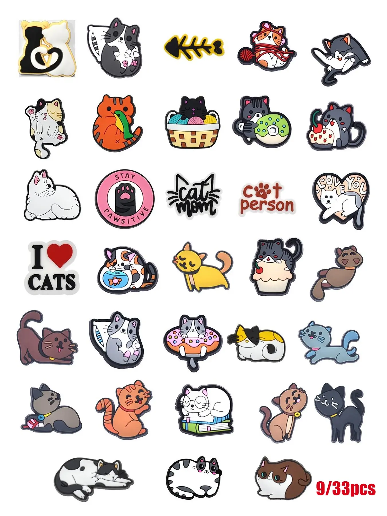 Cute Cat Cartoon Shoes Set, PVC Sports Sandals Decorative Accessories, Shoe Charms, Adult & Kids Pet Party Gift DIY Ornaments, Shoe Embellishment Set