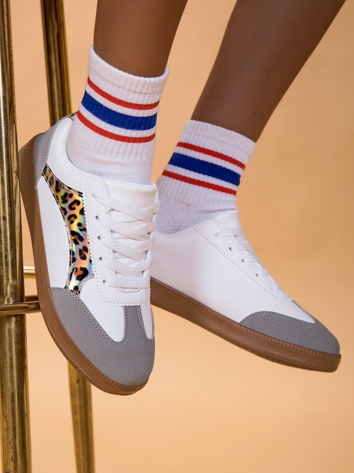 Dn. Monkeys Unisex Retro Leopard Print Sneakers, Laser Cut Patchwork Design, Casual Low Top PU Leather Shoes, All Seasons Comfort