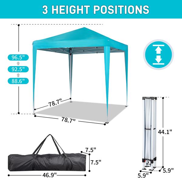 6.5X6.5FT Two Doors & Two Windows Practical Waterproof Right-Angle Folding Tent Lake blue