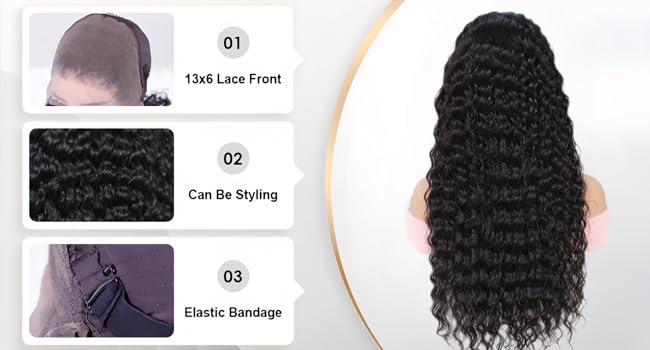Deep Wave Lace Front Wigs Human Hair 200 Density 13x6 HD Lace Frontal Wigs Human Hair Pre Plucked Deep Curly Glueless Wigs Human Hair for Women Natural Black
