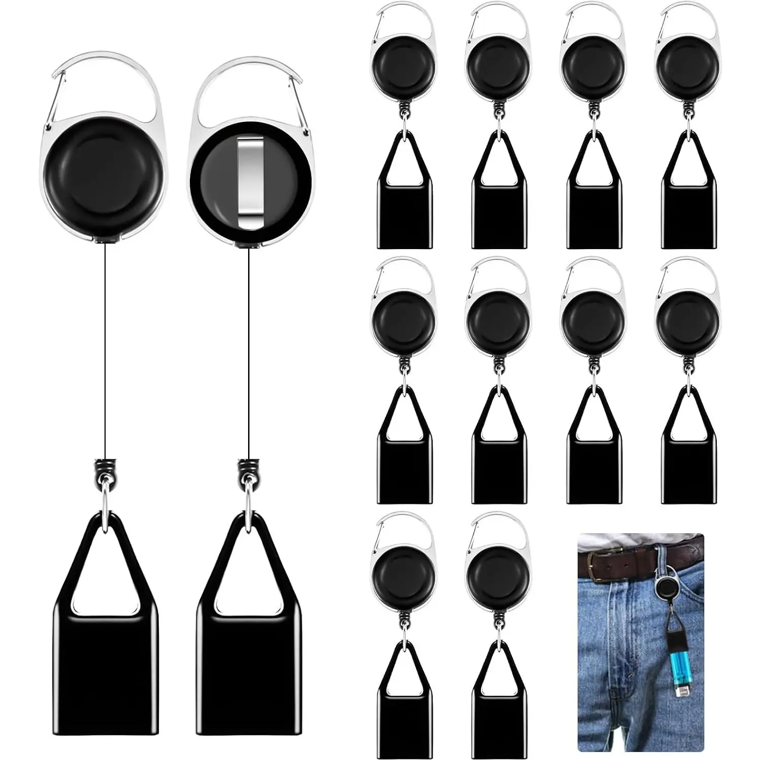 12 PCS Retractable Lighter Leash Holder Keychain Lighter Leash with Clip for Convenience
