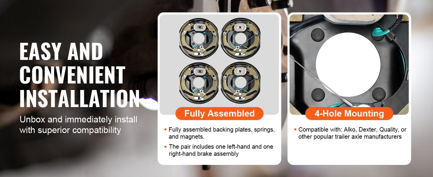 VEVOR Self-Adjusting Electric Trailer Brake Assembly Kit, 10"x2-1/4" 4-Hole Mounting, 3500 lbs Axle Fit, Brake Pads & Backing Plates for RV Towing Security & Maintenance (2 Left+2 Right)