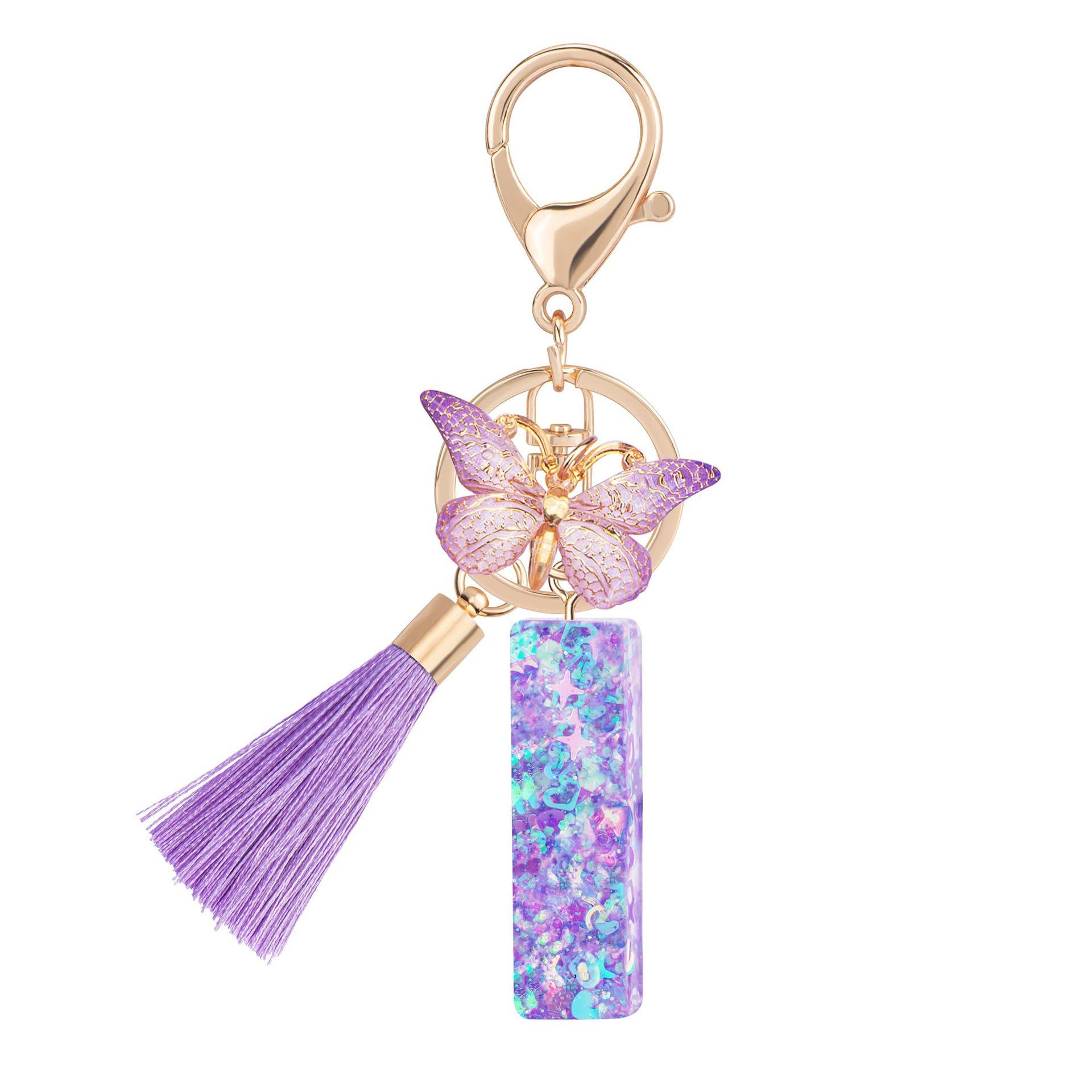 1pc / Initial Letter Keychain Butterfly Key rings Chain Pendant Cute Animal Key Ring Purse Bag Backpack Car Pendant Charm Earbud Case Accessory Women Gift