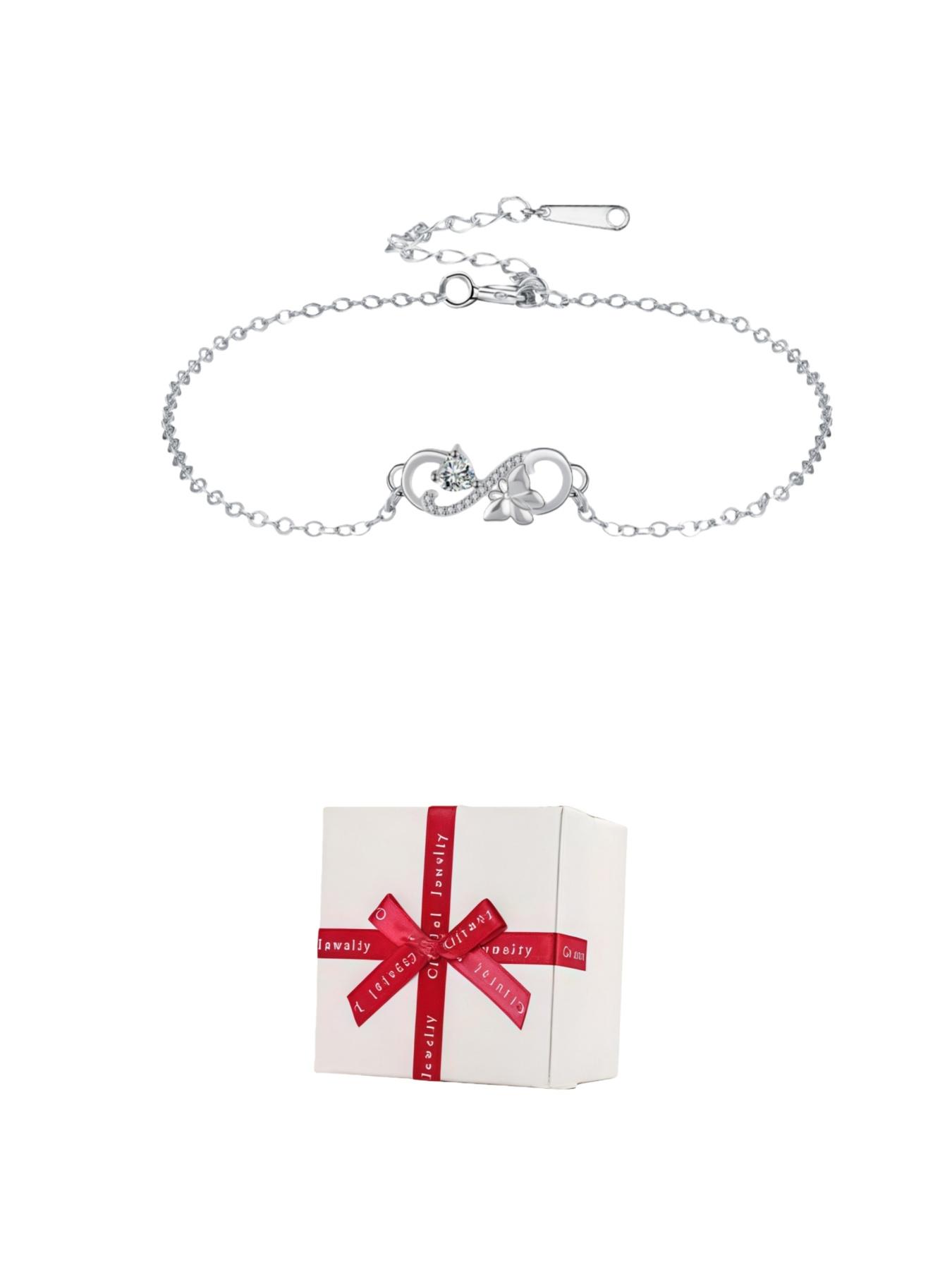 Butterfly Infinity · Diamond Glow Adjustable infinity symbol butterfly gem bracelet, delicate and sparkling.Paired with a surprise double-door preserved rose jewelry gift box.Ideal gift for birthdays, Mother’s Day and Valentine’s Day.