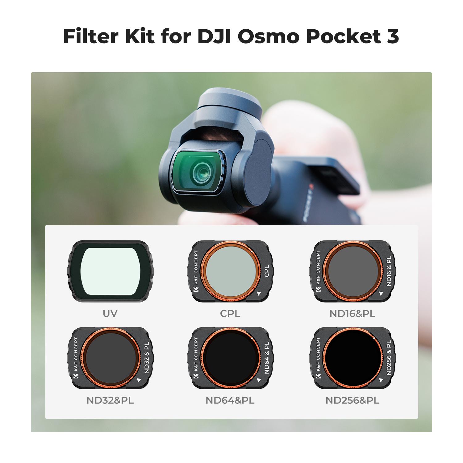 【K&F CONCEPT】UV/CPL/ND Filter Set Compatible with DJI Osmo Pocket 3, 6 Pack Magnetic UV+CPL+ND16/PL+ND32/PL+ND64/PL+ND256/PL Protection Polarizer Neutral Density Filters, Multi Coated HD Optical Glass