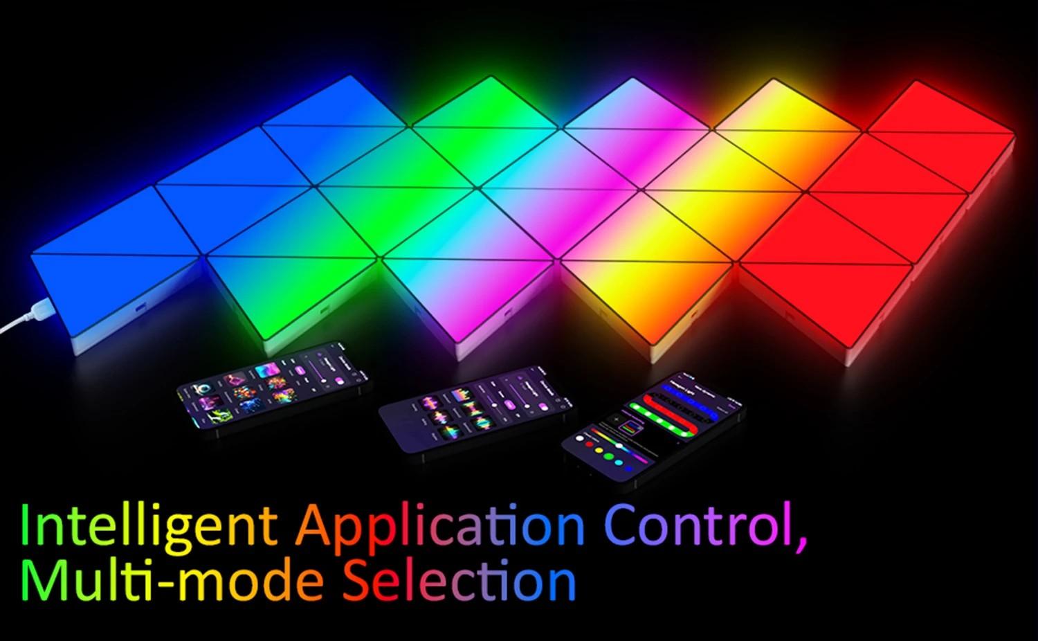 Large Triangular RGB LED Light Panel, Smart Wall Lamp with APP Control & Music Sync, DIY Ambient Backlight for Game Room, Bedroom, Bedside Nightlight Decoration, Color Changing Light, Adjustable RGB Lighting