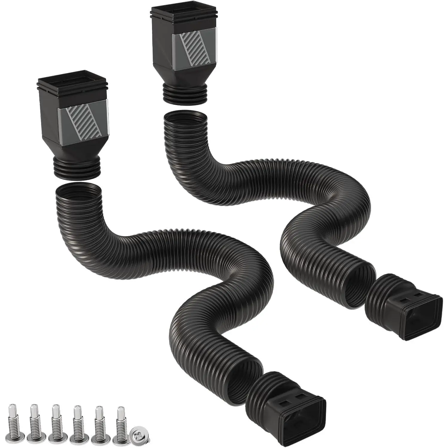 2 Pcs/ 4 Pcs Gutter Downspout Extension, ABS Corrugated Drainage Pipe, Fits 2 x 3 & 3 x 4 Inch Outlets, Flexible Bendable Design for Custom Drainage Routes, Includes Adapters and Screws