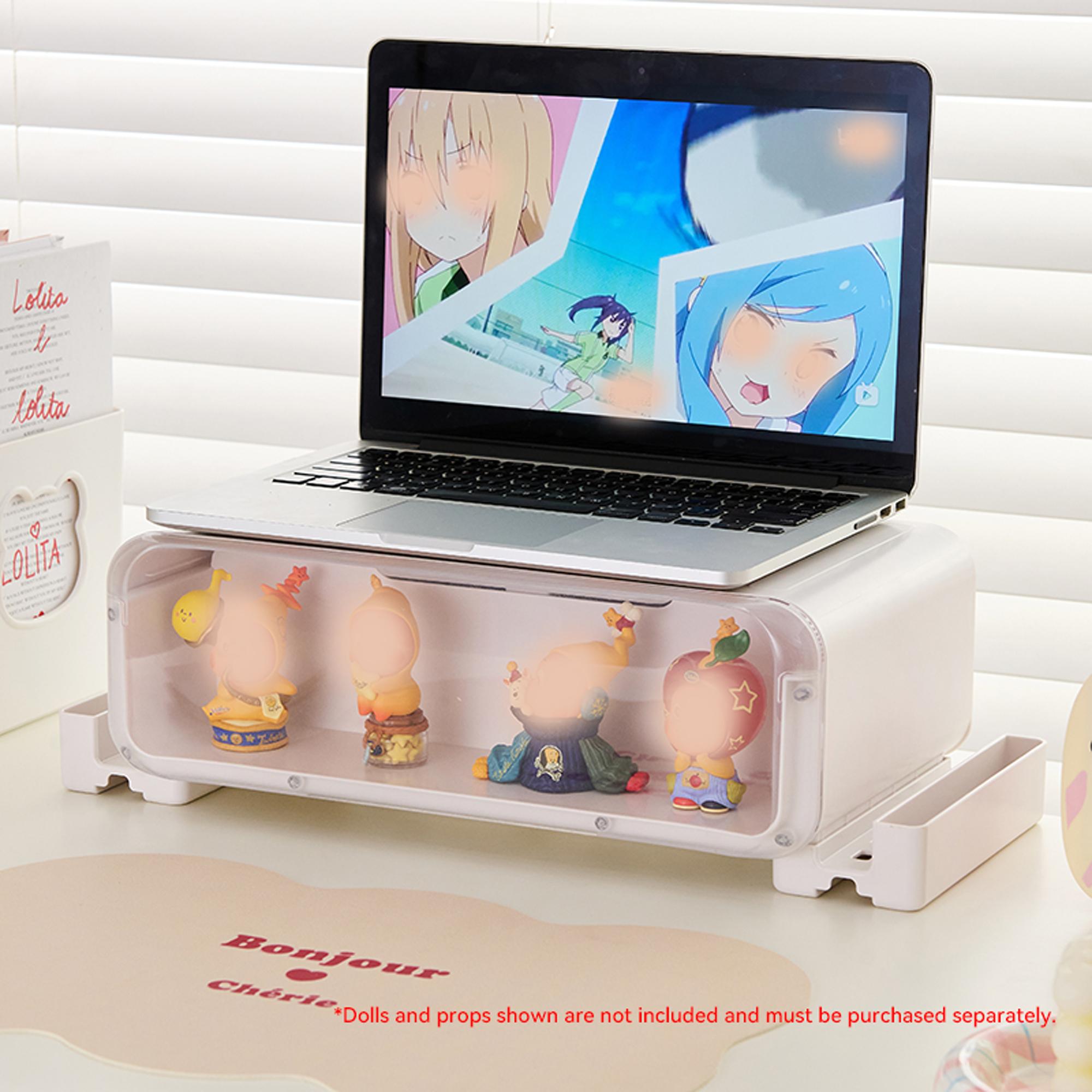 Desktop Monitor Riser with Transparent Showcase Drawer - Display Storage Organizer for Figures, Cosmetics, Office Supplies, Desk Decor & Desk Tidy