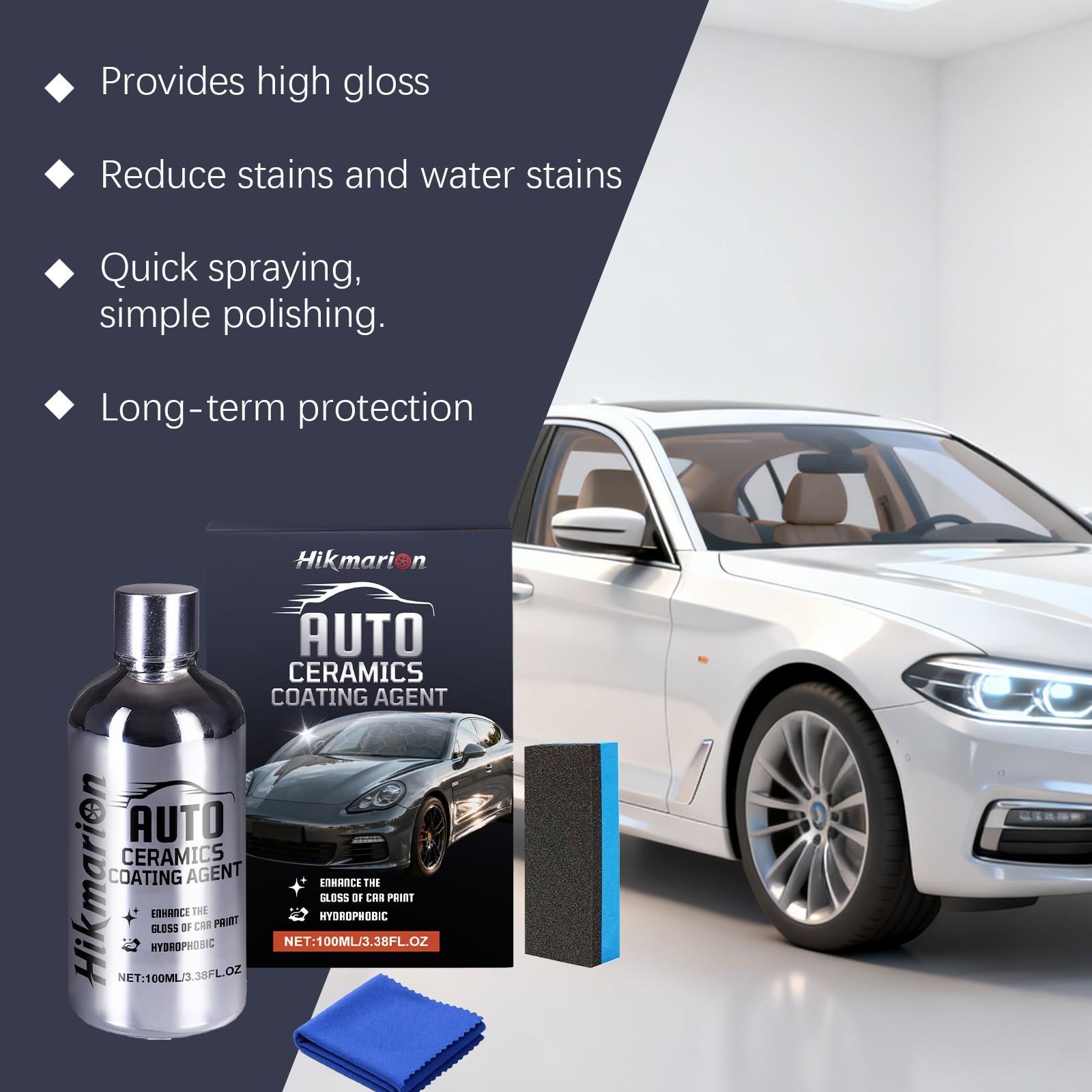 Ceramic Coating Agent (100ML), Car Body Paint Gloss Care, Coating Renewal Agent, Daily Cleaning, Includes Towel and Sponge, Non-Sponge Rubber, Unvulcanized, Automotive Coating Agent