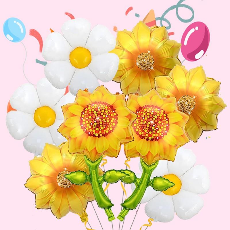 Natural Style Daisy Sunflower Foil Balloons, Multi Shape Kit for Wedding Decor, Anniversary Celebration, Festival & Party Supplies