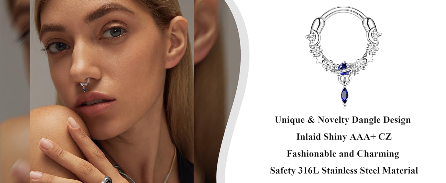 FASACCO 16G Cute Snake Butterfly Septum Ring Septum Piercing Jewelry for Multiple Piercings Hypoallergenic Septum Rings for Daith Earrings