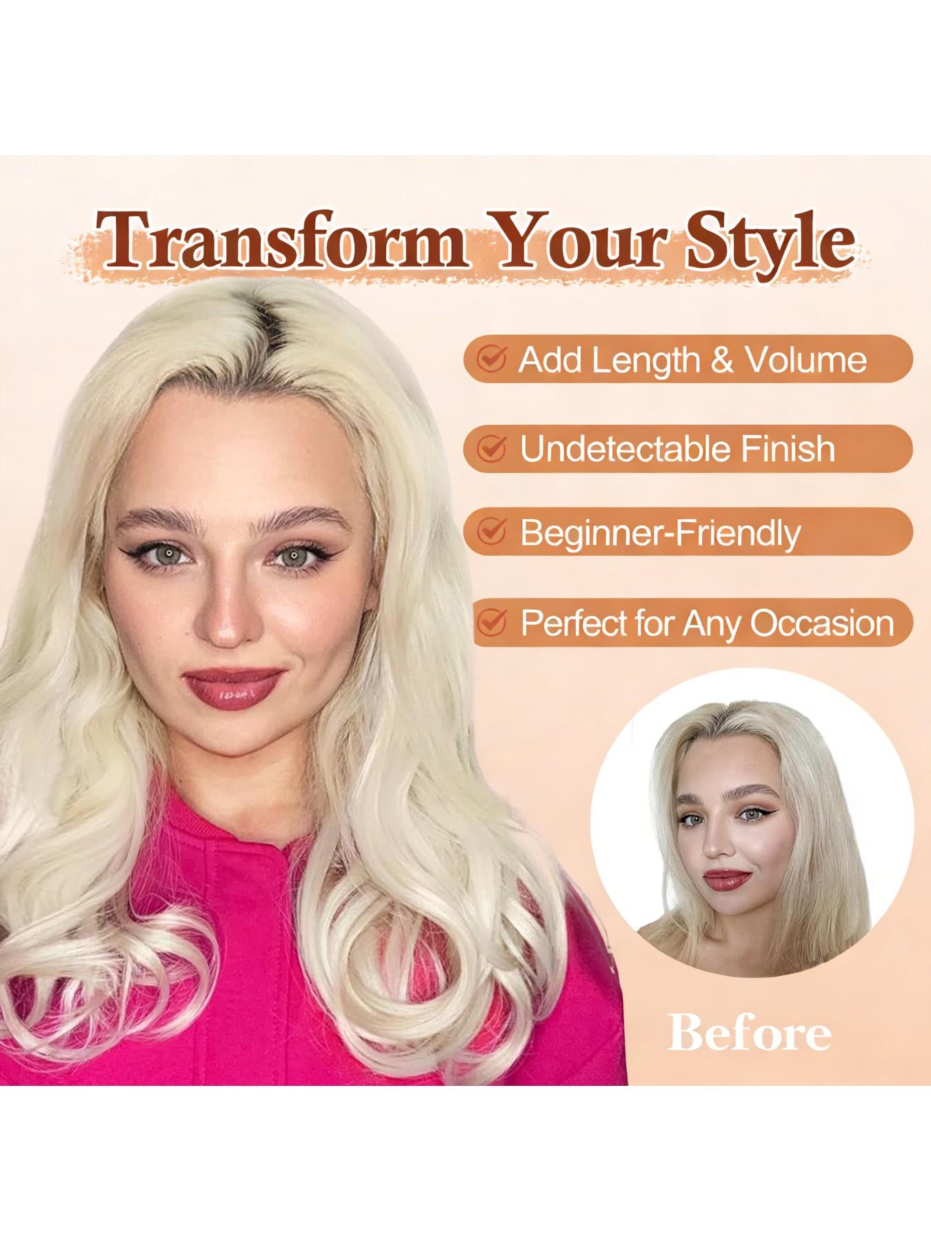 4-Piece Hair Extension Set, Medium Length Curly Synthetic Hair Clips, Invisible Hair Extensions for Women, Daily & Wedding Use