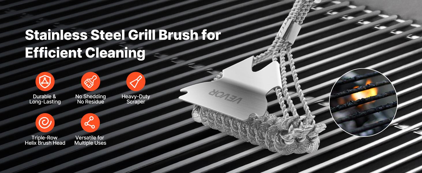 VEVOR Grill Brush and Scraper, BBQ Brush for Outdoor Grills, Stainless Steel Woven Wire, Bristle Free Barbecue Brushes for Porcelain, Charcoal, Grate Cleaner Grill Accessories, 17 in VEVOR Grill Brush and Scraper, BBQ Brush for Outdoor Grills, Stainless Steel Woven Wire, Bristle Free Barbecue Brushes for Porcelain, Charcoal, Grate Cleaner Grill Accessories, 17 in