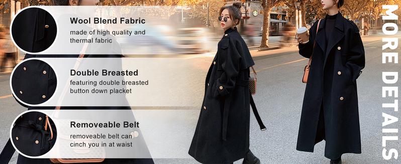 Chouyatou  Women's  Elegant  Winter Double Breasted Midi Long Wool Pea Coat Notch Lapel Winter Trench Coat tweed blazers blazer suit
