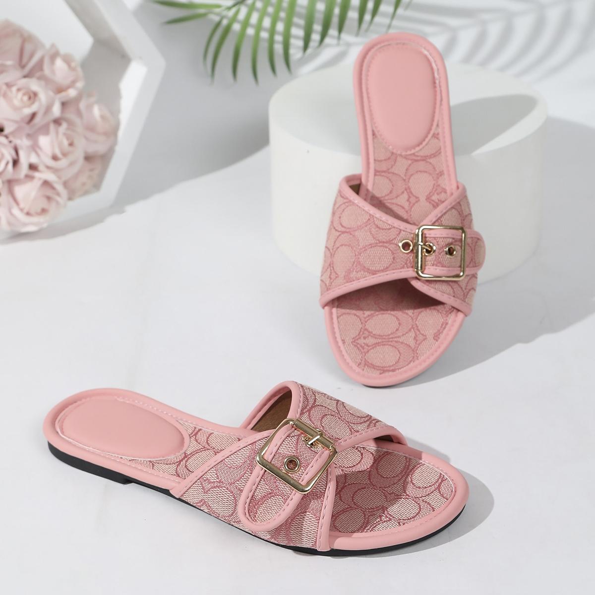 Rhinestone slide sandals with tan trim & flat comfy sole, casual summer sandals versatile for daily commuting and holiday matching all outfits easily, Chic Summer Footwear