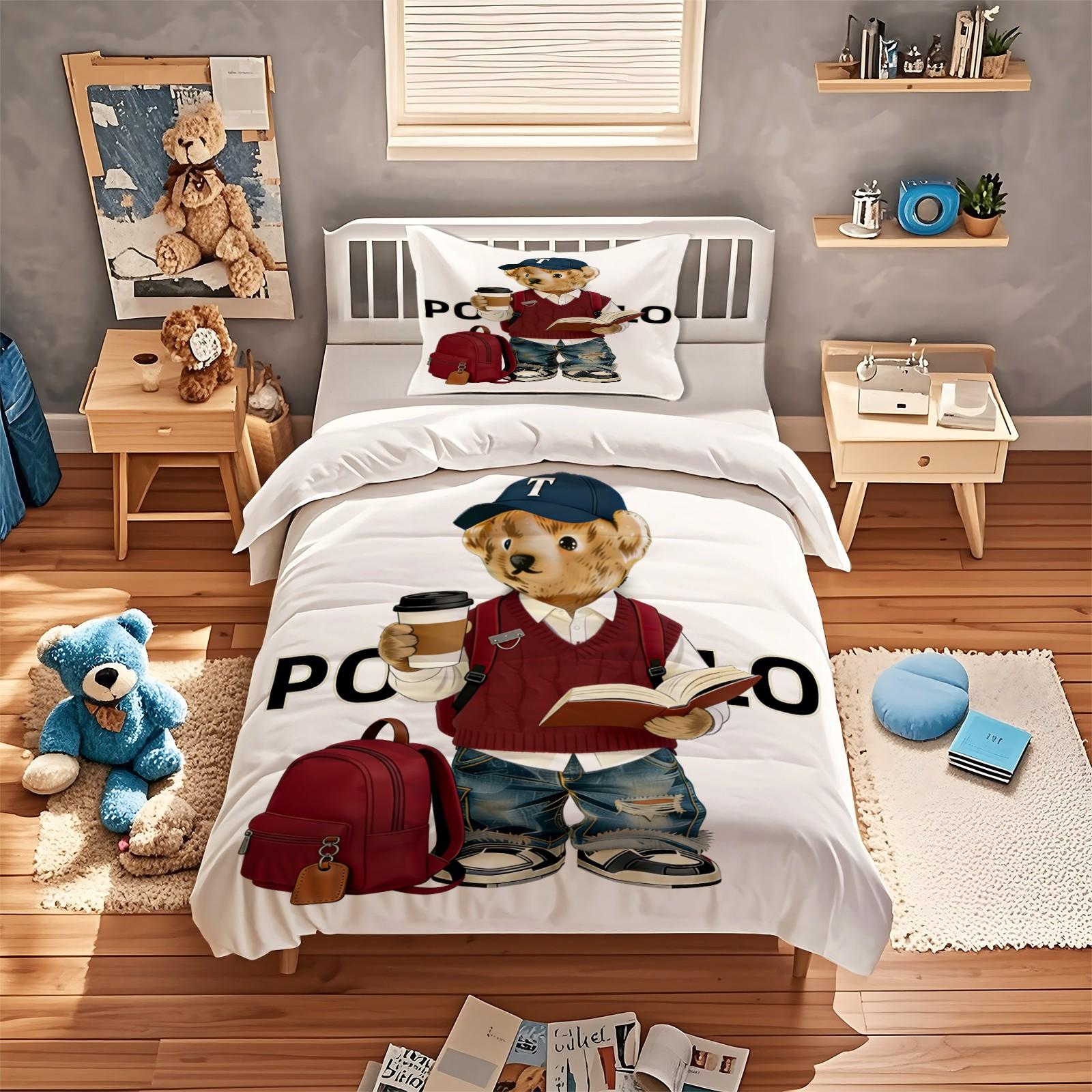 Red sweater bear print duvet cover set, includes 1 duvet cover and 1 or 2 pillowcases, excluding duvet insert and pillow inserts, suitable for bedroom or dormitory bedding sets, ideal for gifting or personal use