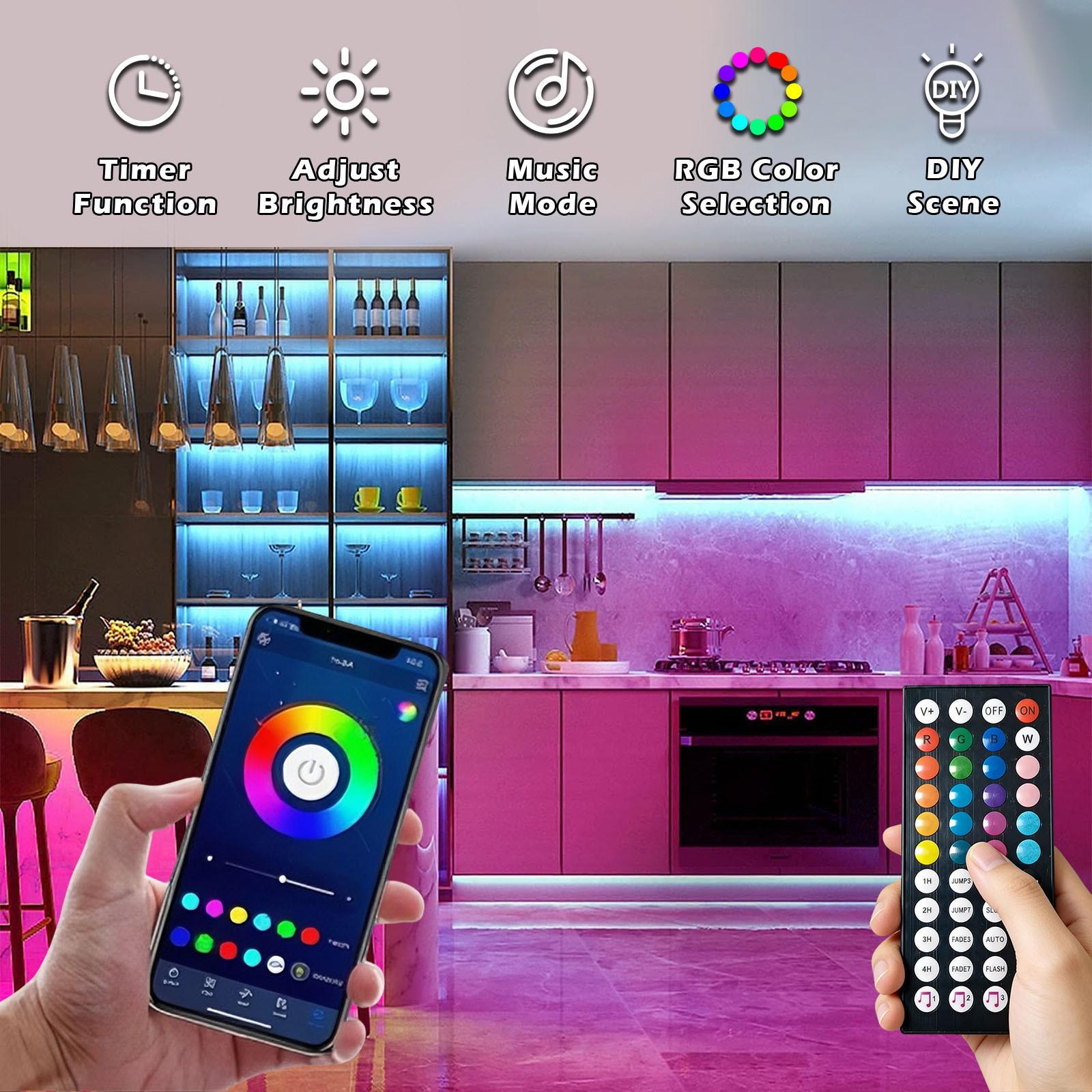 39.37-1574.8 Feet LED Smart Light Strip, APP or Remote Control with 44 Key Remote, Adjustable Color and Brightness, Light Dimmable for Home Decor