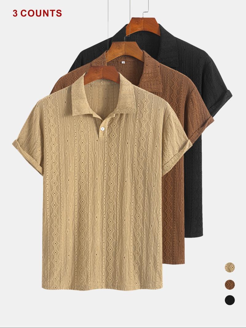 Men's Jacquard Polo Shirt, Regular Fit Casual Short Sleeve Top for Summer, Men's Clothes for Daily Wear