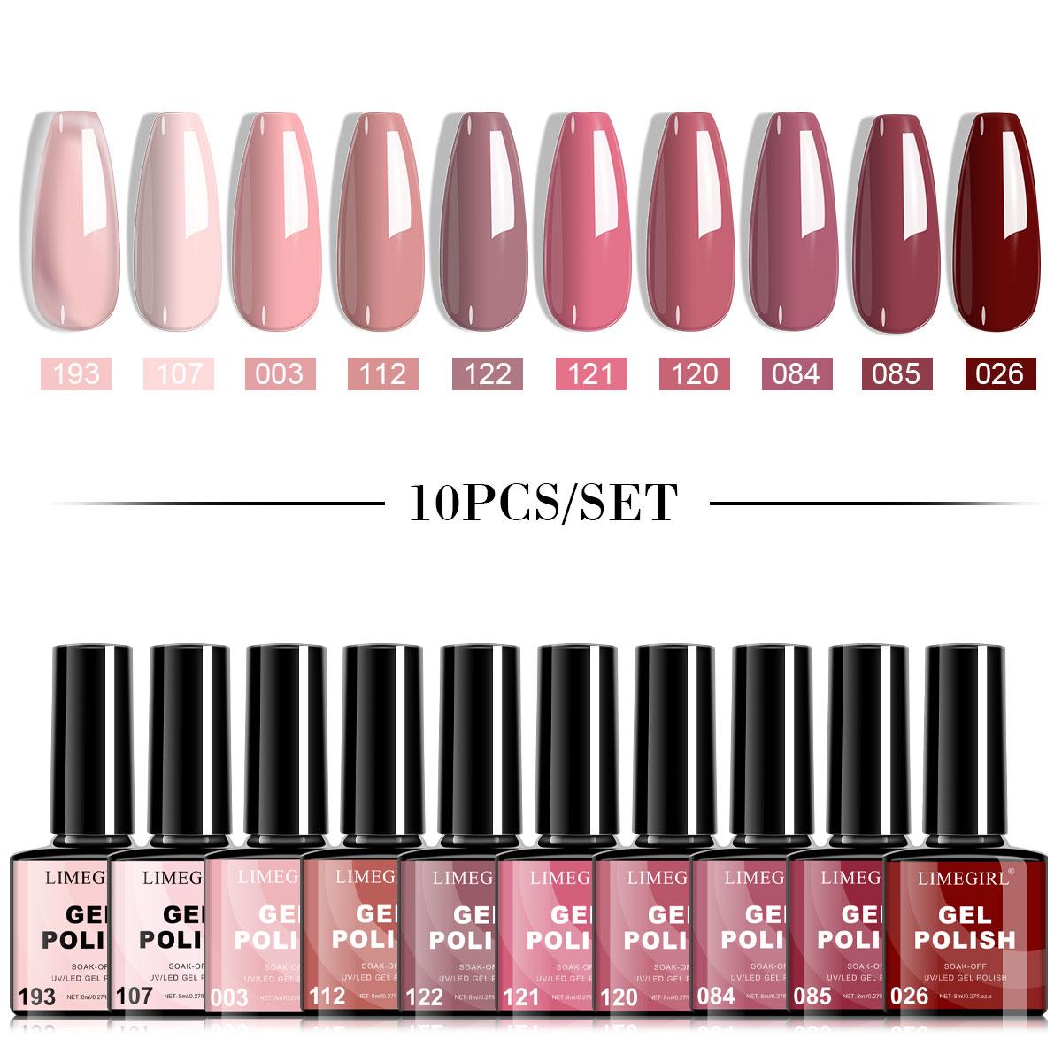 Limegirl Gel Nail Polish Set, 10 Pieces, All-Season Skin Tone, Nude, Neutral, UV Gel Nail Polish Kit, Manicure Salon DIY Gift Box, Nail Polish Gifts, Nail Products