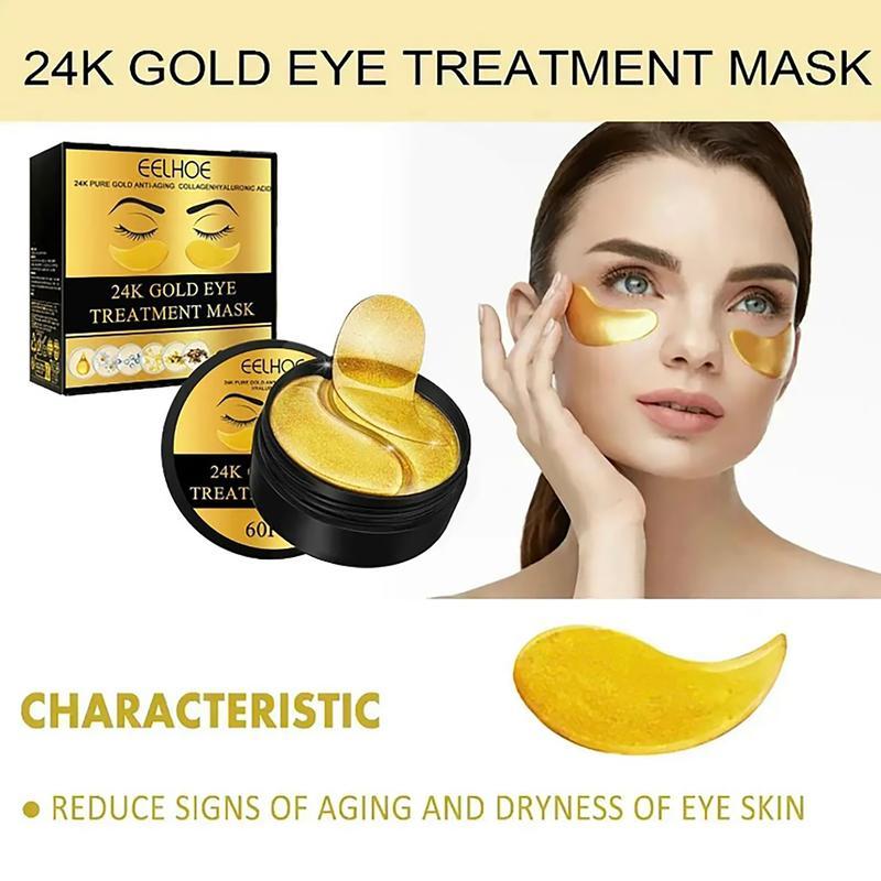 24k Gold Moisturizing Eye Mask, 60pcs/set Tightening and Lifting Eye Patches, Hydrating Brightening & Firming Eye Sticker, Beauty & Personal Eye Care Product, Skincare Products Skincare Set, Christmas gifts, New Year gifts, Black Friday