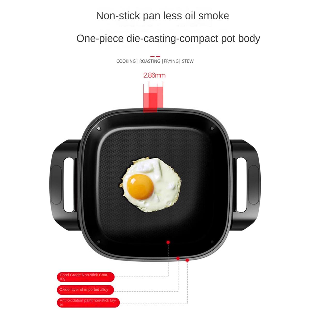 Electric Frying Pan - 6L Large Capacity Non-Stick Cooking Pot, Household & Kitchen Appliances, Stand-Up Glass Lid, 3 Heat Levels, Heat-Resistant Handle, 1500W Multifunctional Cooker, Black
