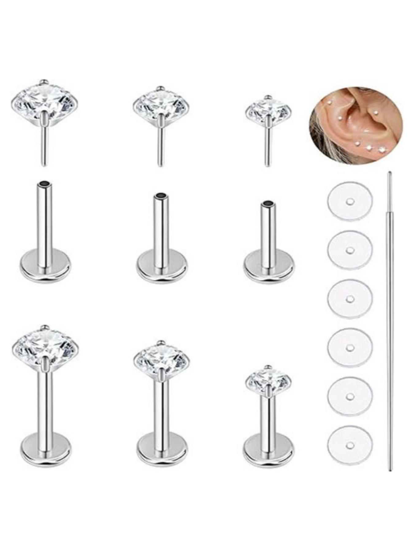 6pcs Flat Bottom Earrings, Ear Screen, Ear Ring, Earlobe, Fashion Simple Human Piercing Jewelry, Trendy Accessories for Daily Wear